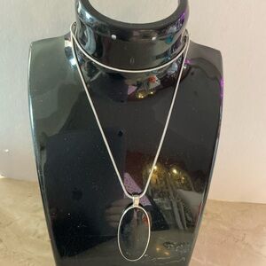 Vintage Silver Onyx Oval Pendant Necklace